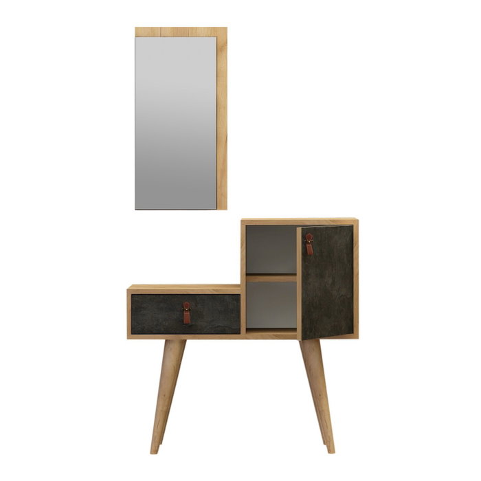 Hanah Home Recibidor Moderno Elegante Roble y Gris Oscuro con Zapatero 80cm Mueble Entrada Melamina
